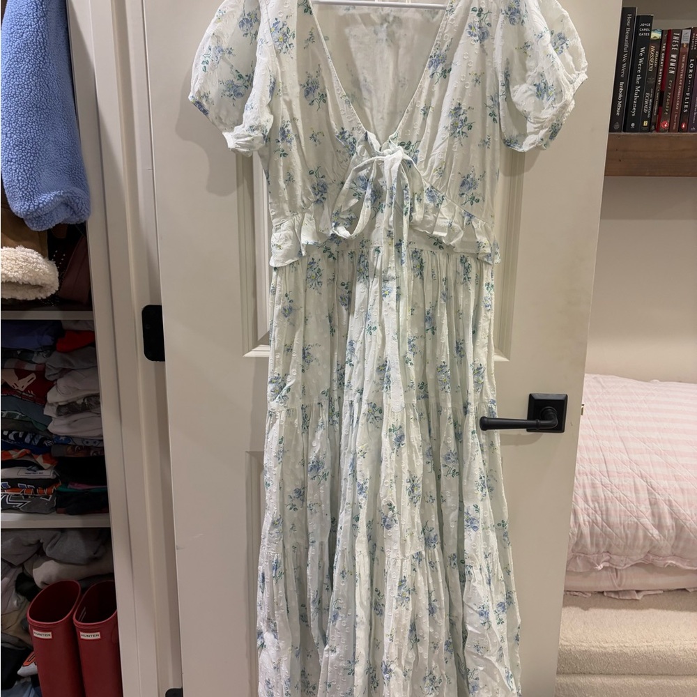 Floral Maxi Dress with Blue Accents